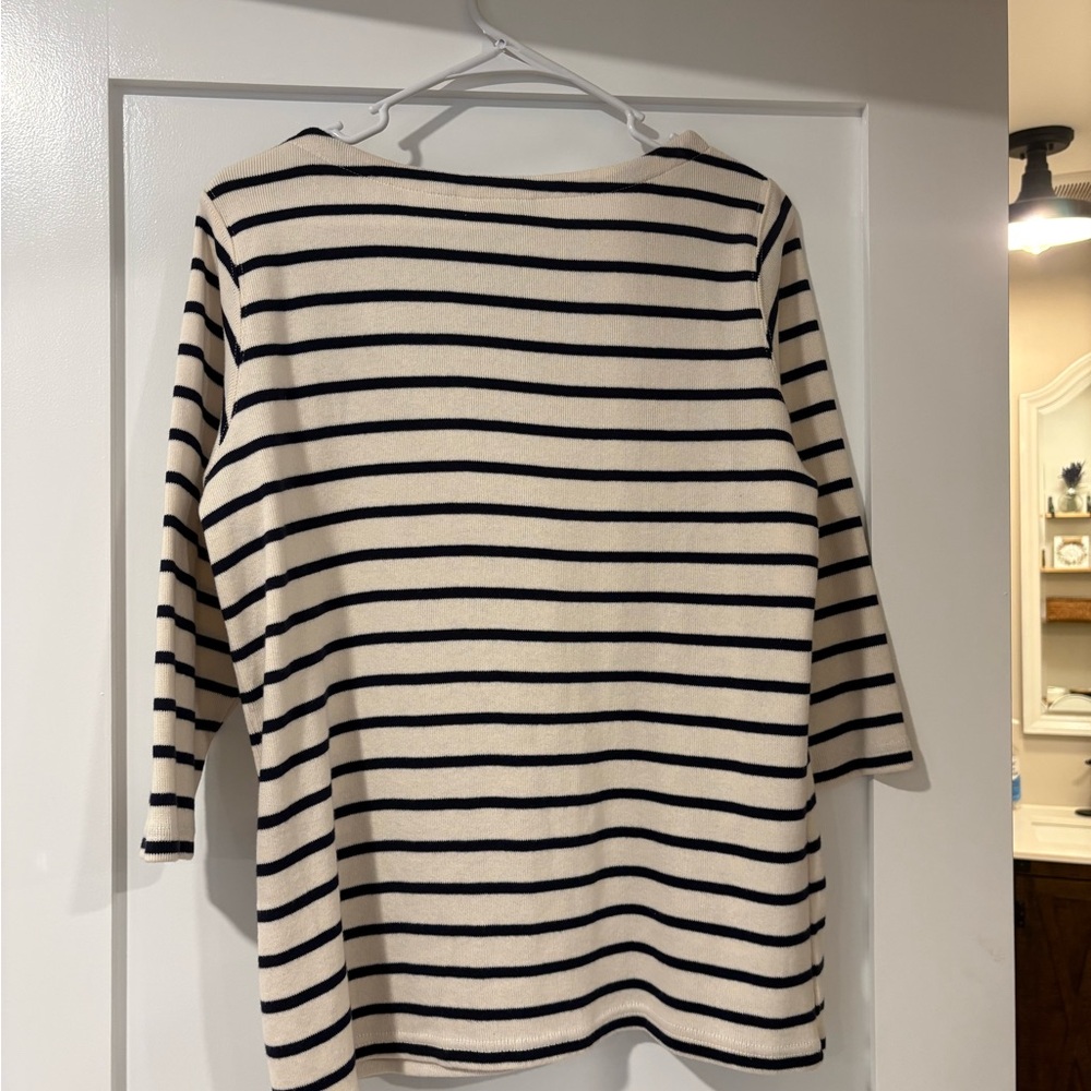 L.L. Bean Black and Cream Striped Sweater 100% cotton - Picture 2 of 7